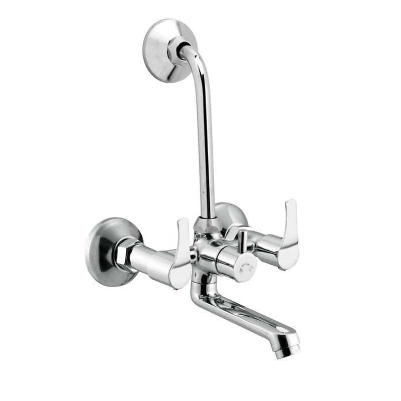 HOUZA Brass Wall Mixer for Bathroom 2 in 1 with L-Bend Provision for Overhead Shower | Hot & Cold Water Wall Mixer Tap for Bathroom | Chrome Finish
