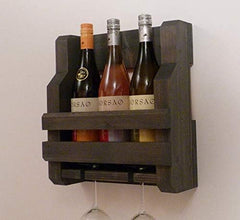 3 Bottle and 2 Wine Glass Rack and Holder Wall Mounted Wine Rack, Rustic Wine Rack, Wall Mounted Wine Rack, Woo