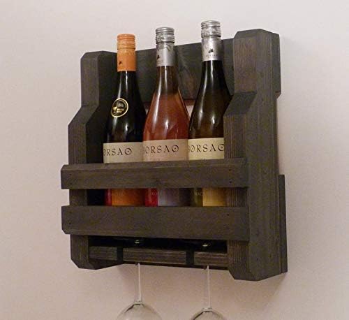 3 Bottle and 2 Wine Glass Rack and Holder Wall Mounted Wine Rack, Rustic Wine Rack, Wall Mounted Wine Rack, Woo