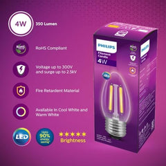 Philips 4-Watt 400-lumen Clear Candle E27 Base (Warm White) - Decorative, Ambience for Chandeliers