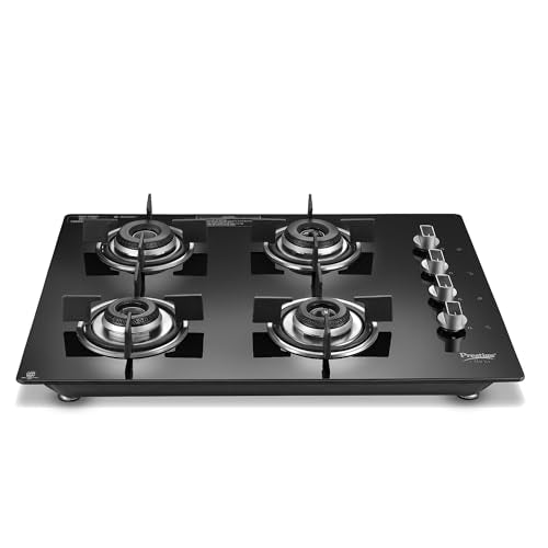 Prestige Efficia Convertible 4 Burner Glasstop Hob|One-Touch Advance Auto-Ignition|Cast-Iron Pan Support|Toughened Glass|SABAF Burners|Ultra-Slim Body|5 Years Warranty on Glass|Black