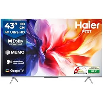 Haier 108 cm (43) P7GT Series 4K Ultra HD Smart LED Google TV 43P7GT-P (Grey)