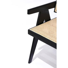 Sheesham Wood Cane Chair for Living Room | Mid-Century Accent Armchair with Handwoven Rattan Back & Seat | Wood