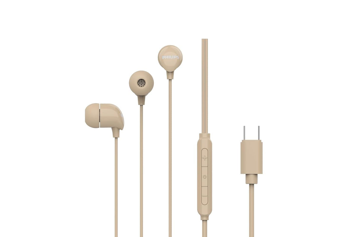 Philips Audio TAE1159GD/00 in-Ear Wired Earphones with C-Type Jack, 10mm Drivers, Inline Mic