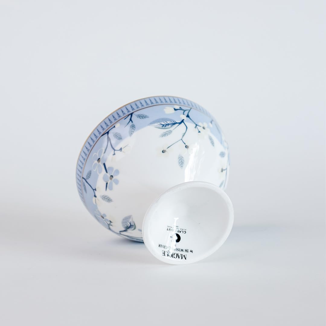 Magique by The Wishing Chair x ClayCraft : River of Flowers Dessert Cups Set of 4 | 160 ml Ceramic Ice Cream Bowls | Elegant Floral Cups for Ice Cream, Sorbet & Gelato | Dishwasher Safe