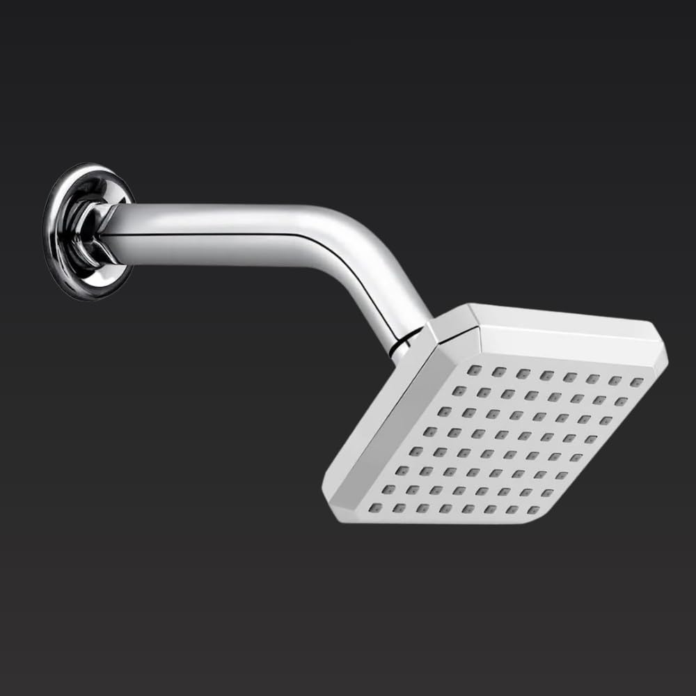 HOUZA Round Shower Head for Bathroom | 4 Inch Single Flow Overhead Shower without Arm | Adjustable Bathroom Shower with Even Water Flow & Rust Resistant | Anti-Clog Silicone Nozzles for Wall Mounting