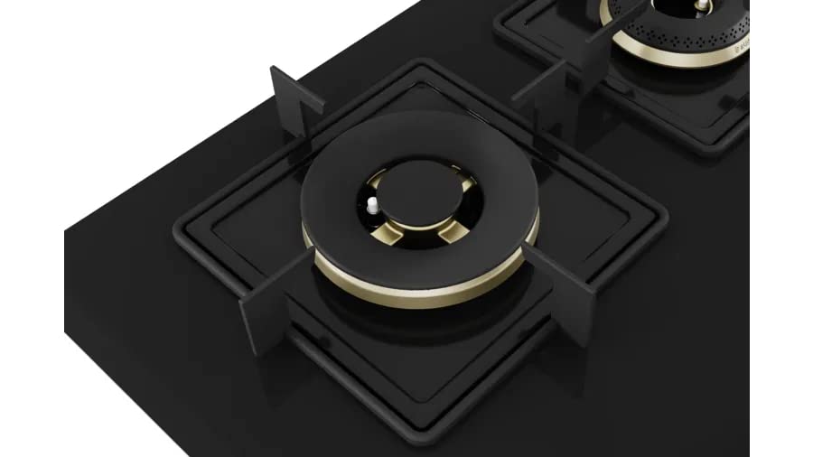 Bosch Built in Gas Hob Black Tempered glass Glass 4 Burner Auto Ignition 60 cm True Brass 2D Ring Burners with Glossy Bl