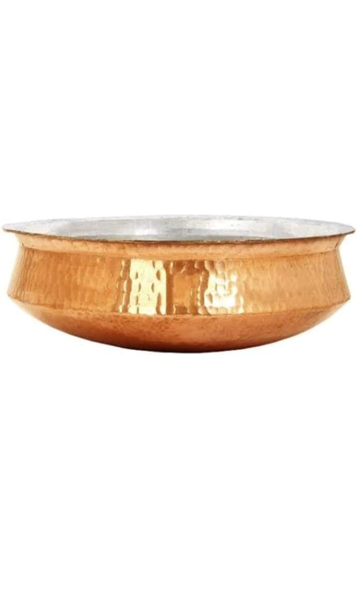 Bonafide Pure Copper Lagan Handi Dish pan with Tin Lining, Cookware and Serveware,5 to 6 litres, Handi Heavy Gauge Diameter 12 inch Dum Biryani Rice and Veg/Nonveg,Copper Pot Weight 2500 gm
