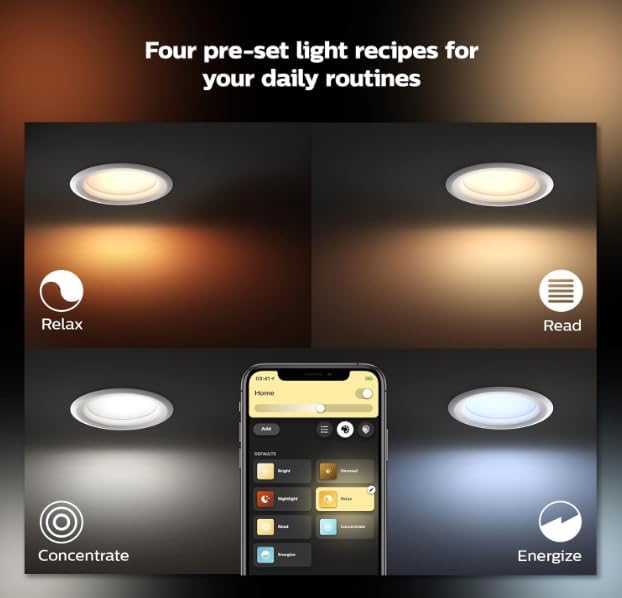 Philips Hue Smart 10.5W Garnea White Ambience Downlight 150mm Compatible with Amazon Alexa, Apple HomeKit (Pack of 8)