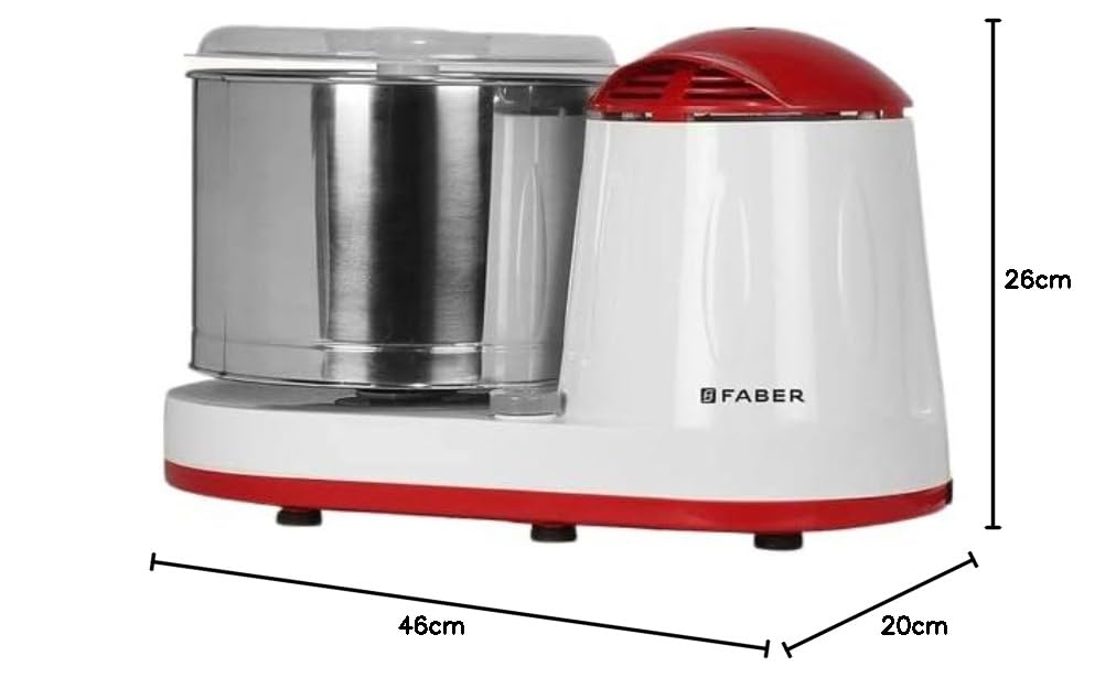 Faber Wet Grinder | SS Drum, High Grade Stone, 2L Capacity, Heavy Duty 150W Motor, Overload Protector, Direct Drive Tran