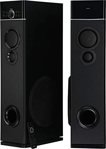 Philips SPA9120B Multimedia Tower Speakers with Wireless Mic, Bluetooth, USB MP3 Playback, FM Radio