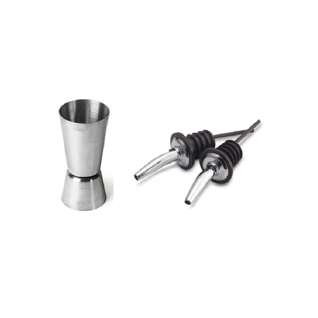 Dynore Stainless Steel Wine, Oil Pourer 2pcs with Double Sided Jigger Peg Measure 15 Ml and 30 Ml