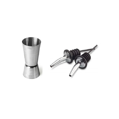 Dynore Stainless Steel Wine, Oil Pourer 2pcs with Double Sided Jigger Peg Measure 15 Ml and 30 Ml