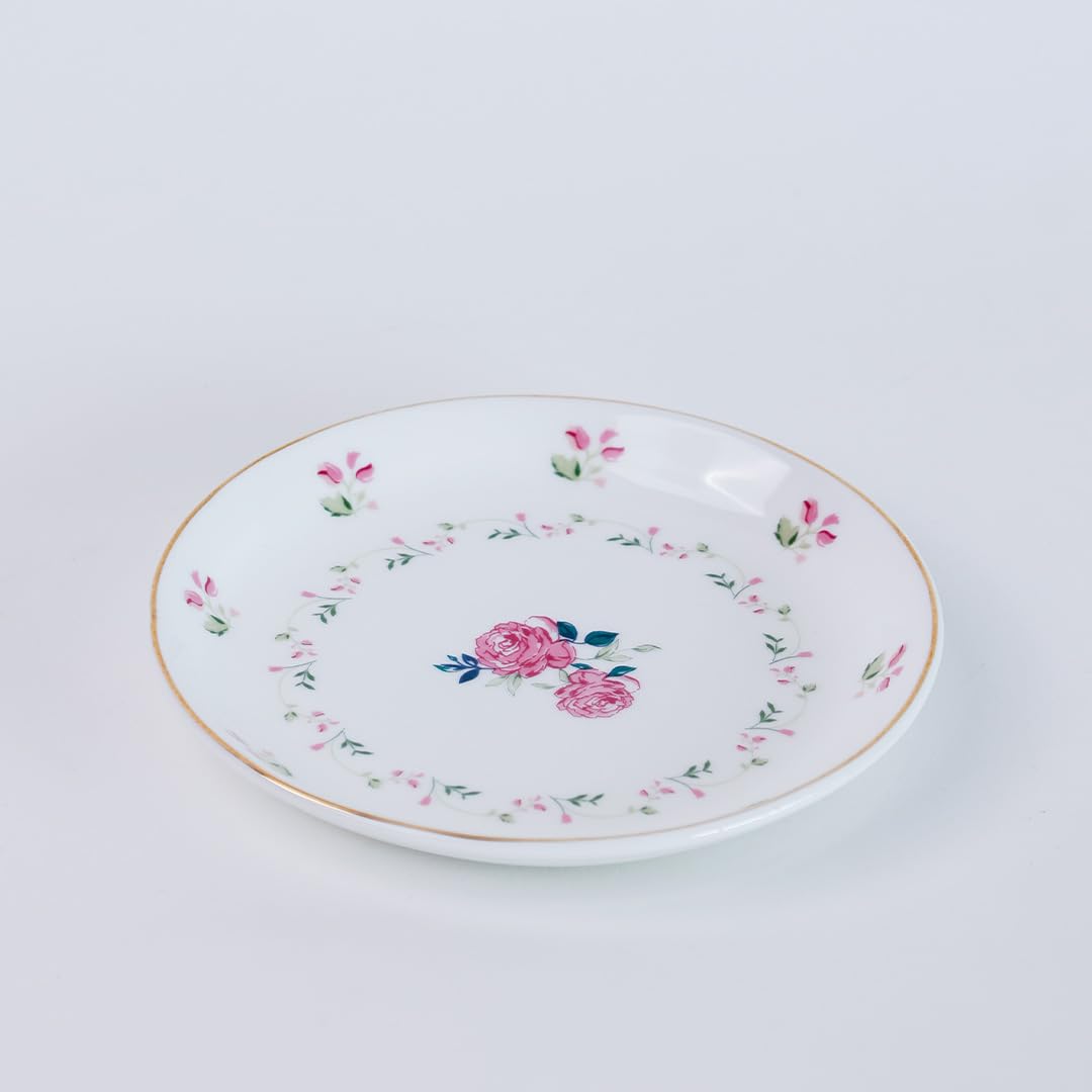 Magique by The Wishing Chair x ClayCraft : Portrait of a Rose Ceramic Plates Set of 4 | 6 Inches | Snack Plates | Elegant Lightweight Small Ceramic Plates for Appetizers & Desserts | Dishwasher Safe