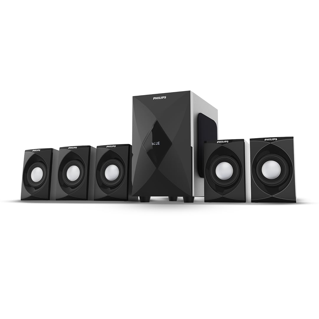 Philips MMS5634/94 5.1 Bluetooth Speaker System for Home, 100W Multimedia Speakers with Powerful woofer