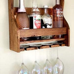 Elegant Wall-Mounted Wood Wine Rack – Holds 4/8 Glasses & Bottles, Space-Saving Mini Bar Cabinet for Home, Kitc