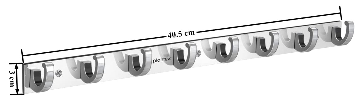 Plantex Aluminium Hook Rail for Bathroom/Cloth and Towel Hanger for Wall/Hook Rail Bar for Clothes - Pack of 2 (8 Pin, Chrome)-3