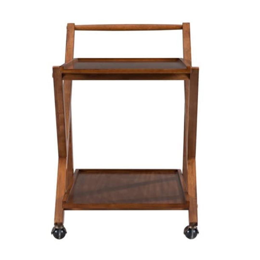Solid Wood Bar Trolley | Serving Trolley with Wheels | Wooden Wine Cart for Home & Living Room | Whiskey Maple 