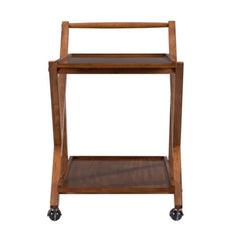 Solid Wood Bar Trolley | Serving Trolley with Wheels | Wooden Wine Cart for Home & Living Room | Whiskey Maple 
