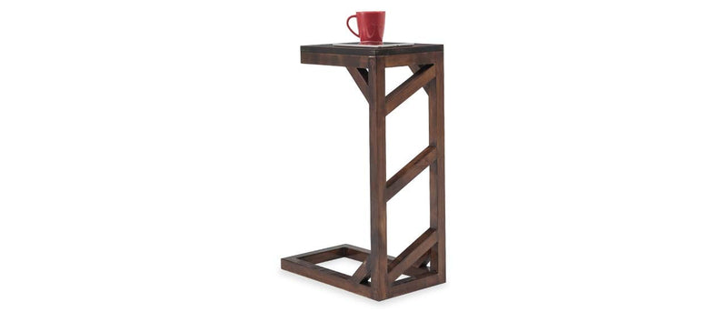 Rosewood C-Shaped Side Table for Living Room, Bedroom, Home Office - Dark Brown Sheesham Wood - L 10.1181 x D 1