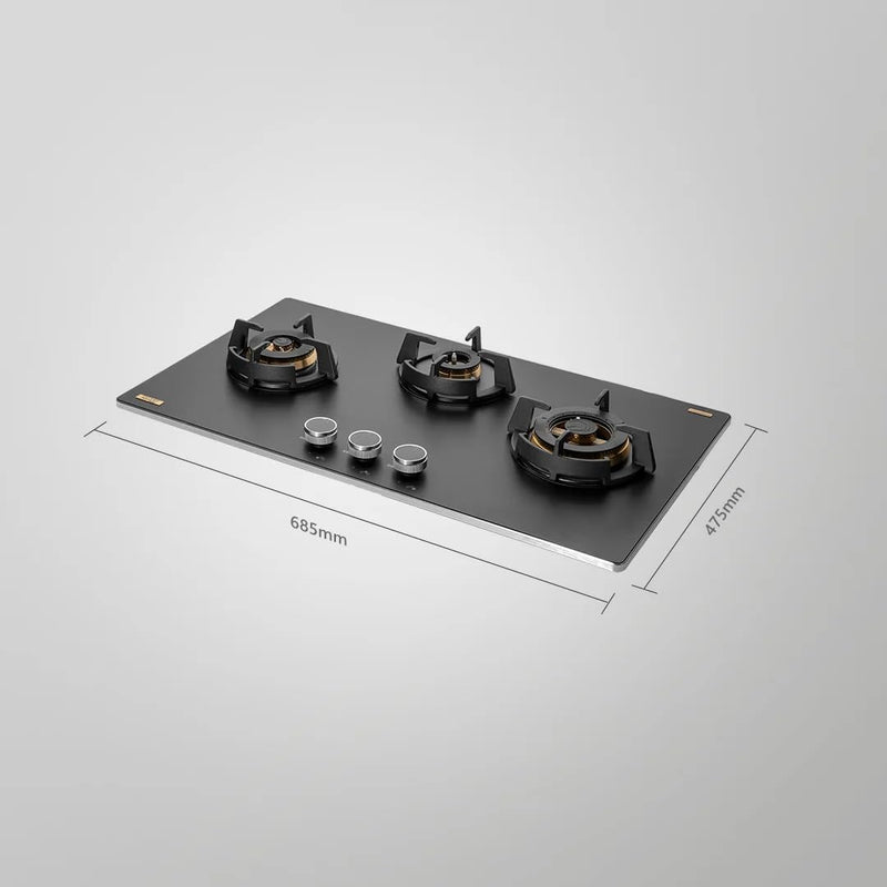 Kaff MSM 783X | Full Brass Burners | Flame Failure Device | Premium Frosted Black Glass With Decorative SS Moulded Strip
