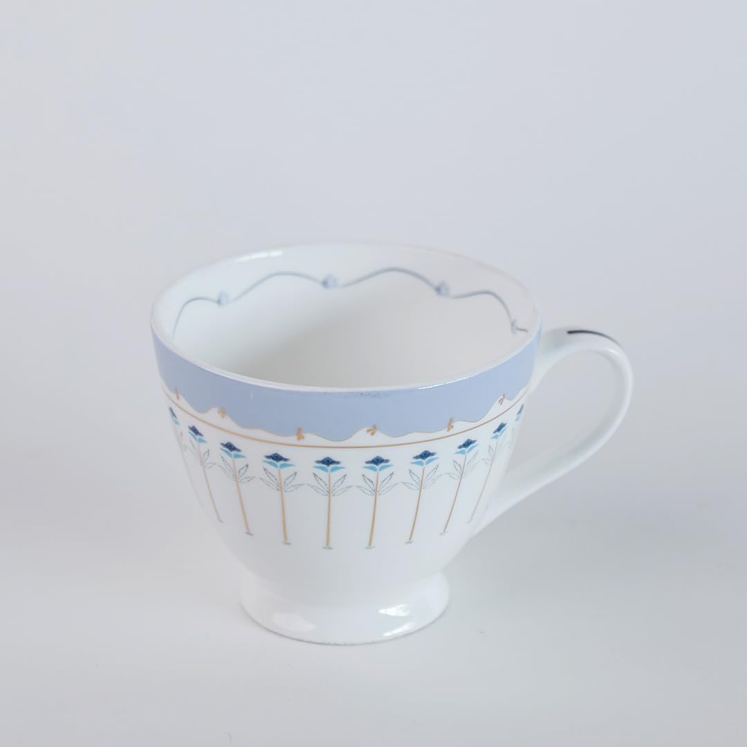 Magique by The Wishing Chair x ClayCraft : River of Flowers Tea Cups & Saucers Set of 6 | 180 ml Fine Ceramic Floral Cups | Elegant Glossy Finish | Ideal for Gifting & Home Use