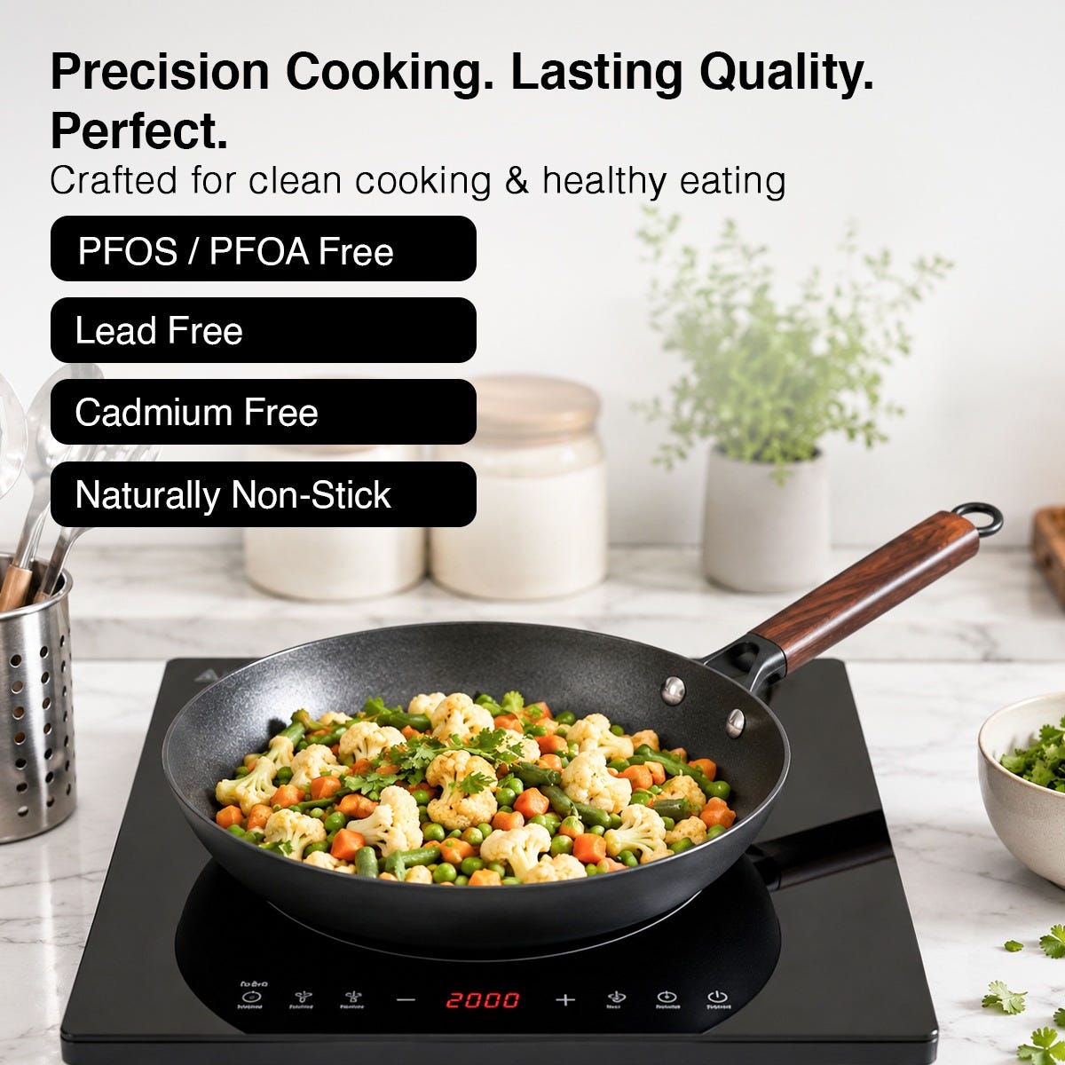 Prestige Castlite Nitride Cast Iron Fry Pan 20cm/0.9L, Rust-Proof, Chemical-Free + Prestige Castlite Lightweight Cast Iron Kadai 24cm/2.4L with Glass Lid, Enamel Coated, Gas & Induction, 15Y Warranty