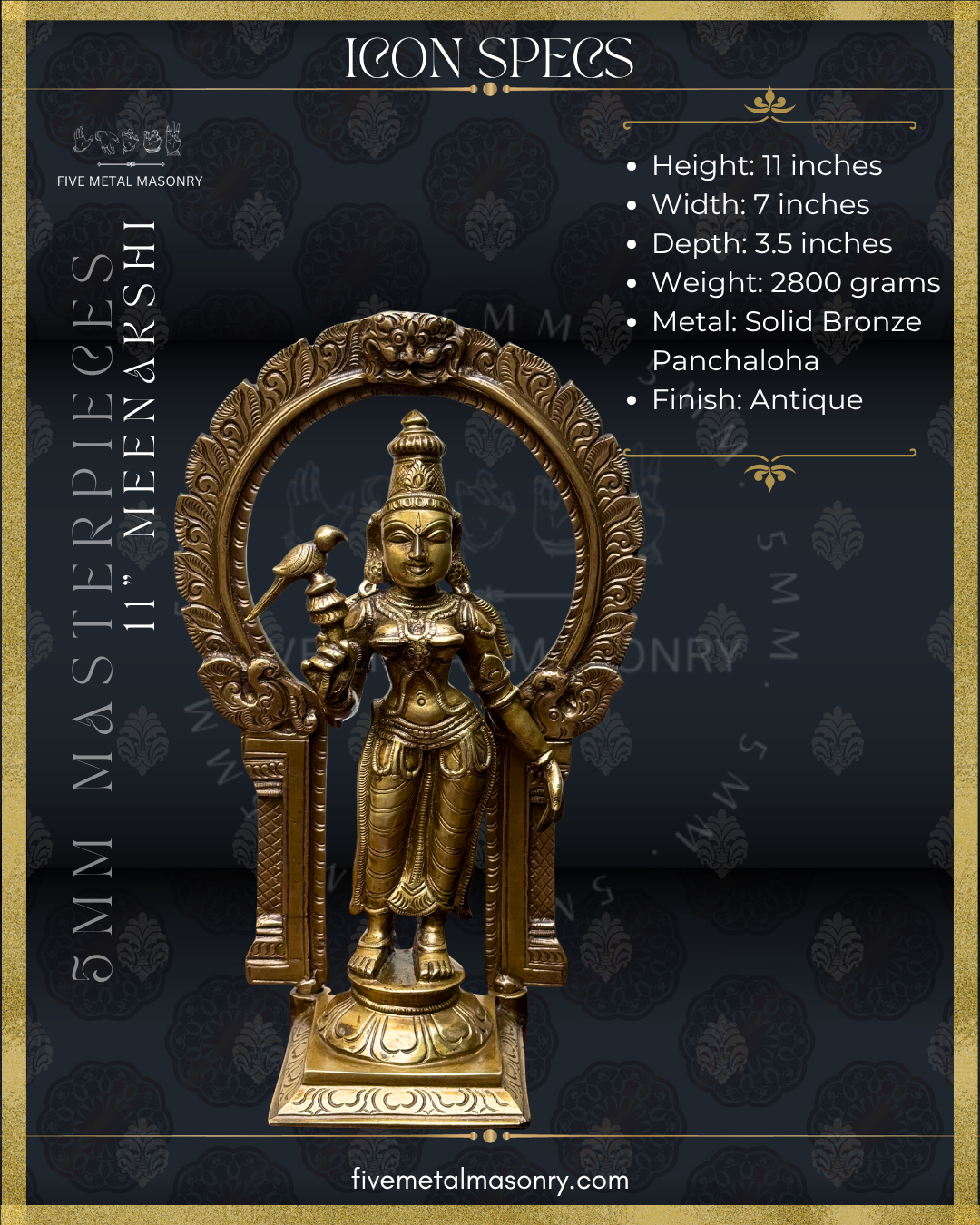 Meenakshi Panchaloha Bronze Icon - 11" with arch - Masterpieces Collection