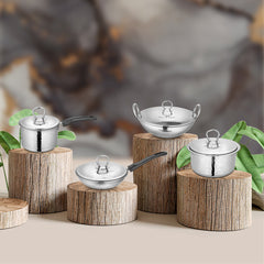Stainless Steel 4 PCS Heavy Weight Hammered FAMILY Cookware Set with Lid
