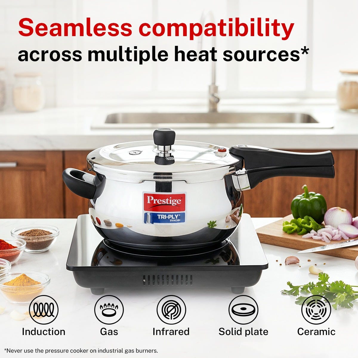 PRESTIGE SVACHH TRI-PLY HANDI PRESSURE COOKER 3 LITRE, Prestige Platina Popular Stainless Steel Unique Impact Forged Bottom Kadai with Toughened Glass Lid, 24cm (2.8 L) (Silver)