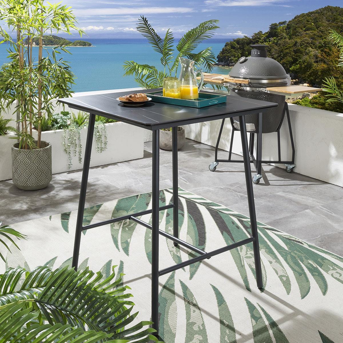 Evita Outdoor Patio Bar Set 2 Chairs and 1 Table Set Braided & Rope (Black)