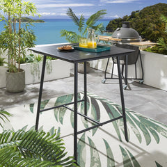 Evita Outdoor Patio Bar Set 2 Chairs and 1 Table Set Braided & Rope (Black)