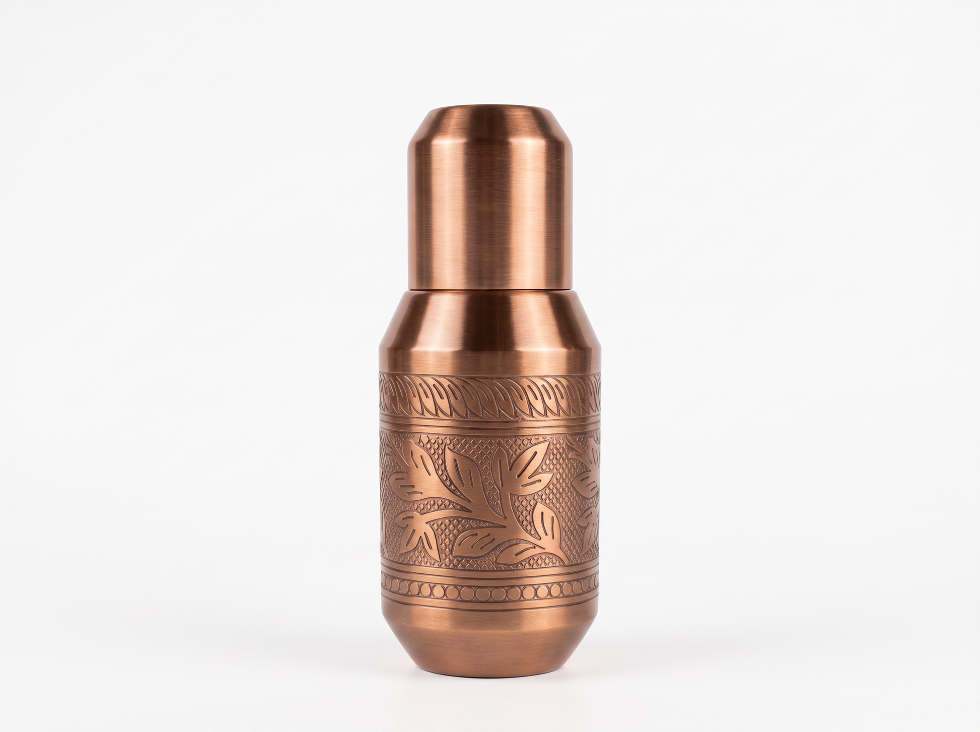 Handcrafted Copper Surai Water Bottle with Floral Engraving