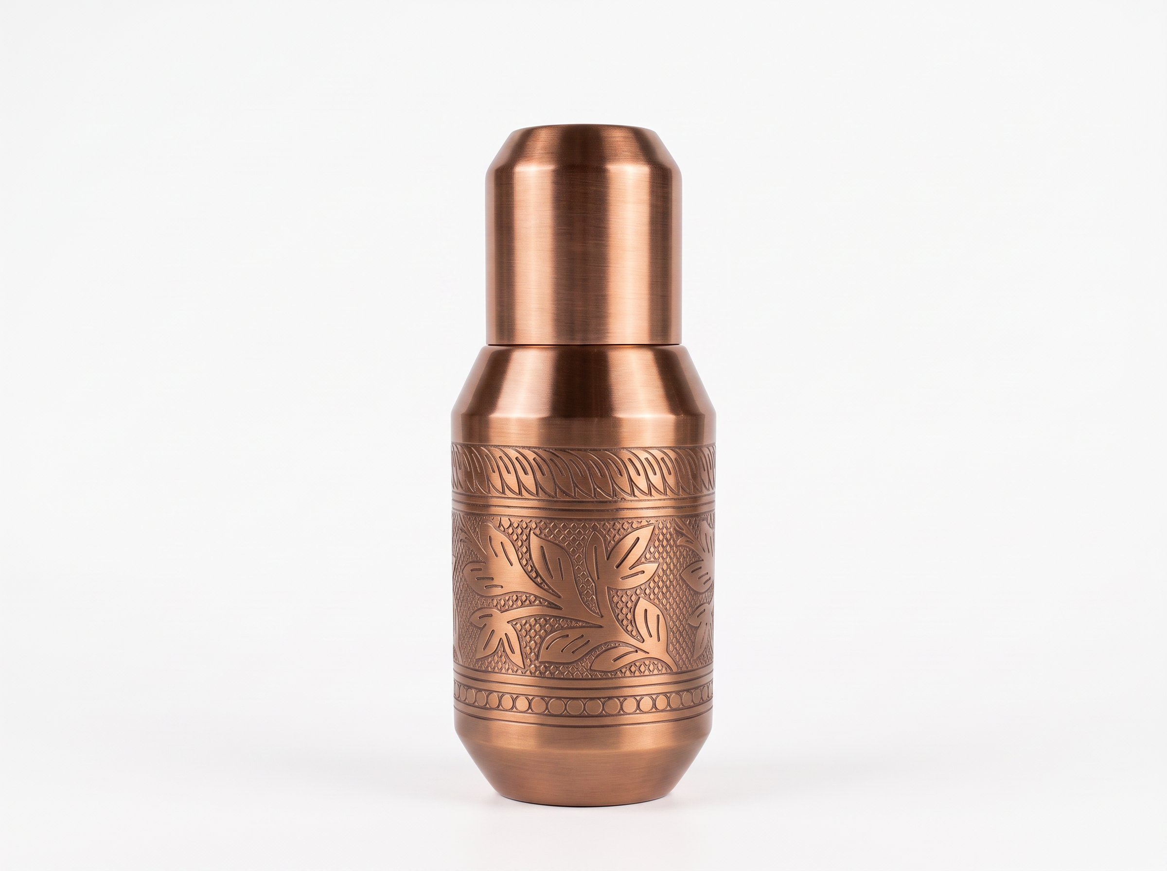 Handcrafted Copper Surai Water Bottle with Floral Engraving