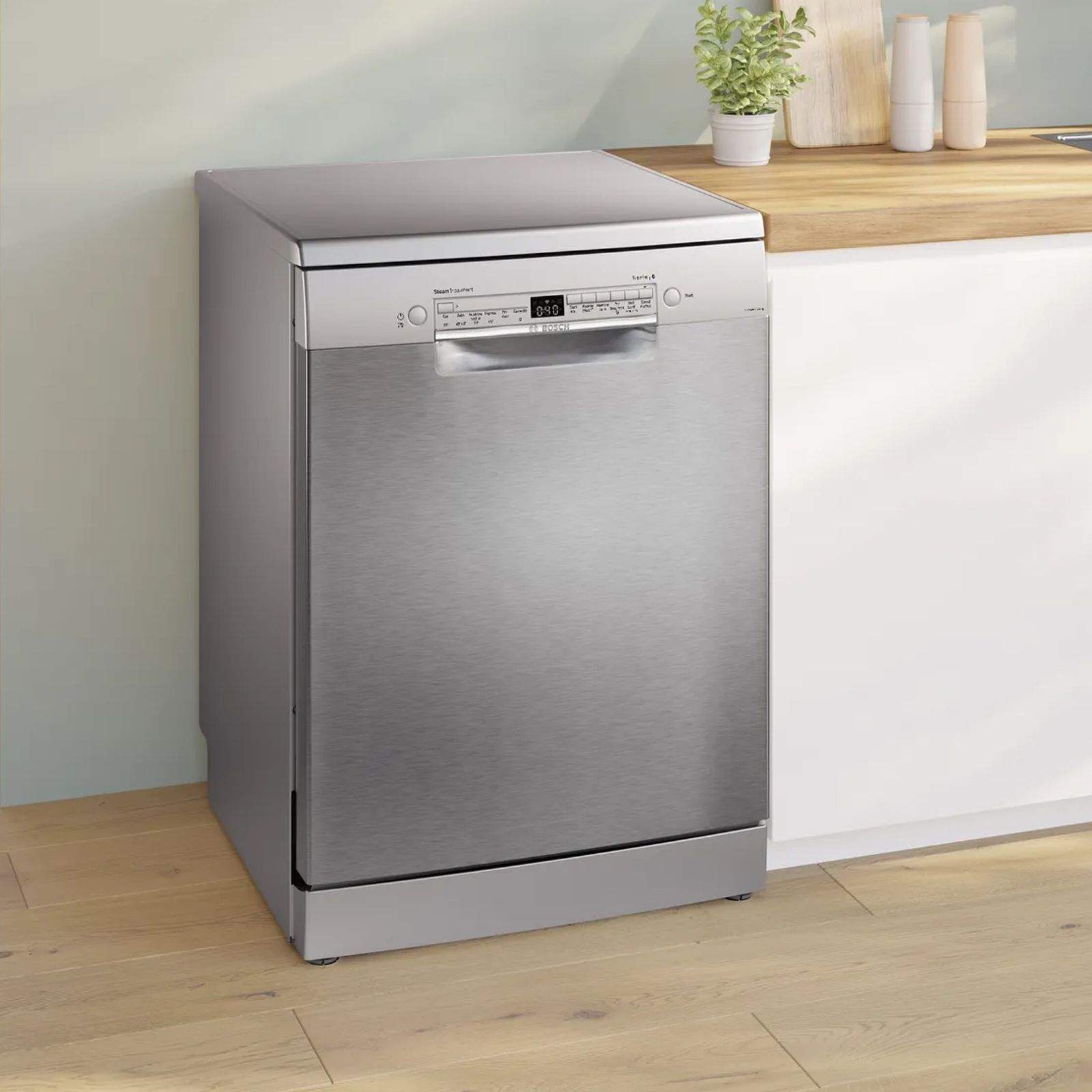 BOSCH Series 6 14 Place Settings Free Standing Dishwasher with Glass Protection Technology (No Pre-rinse Required, Silver)