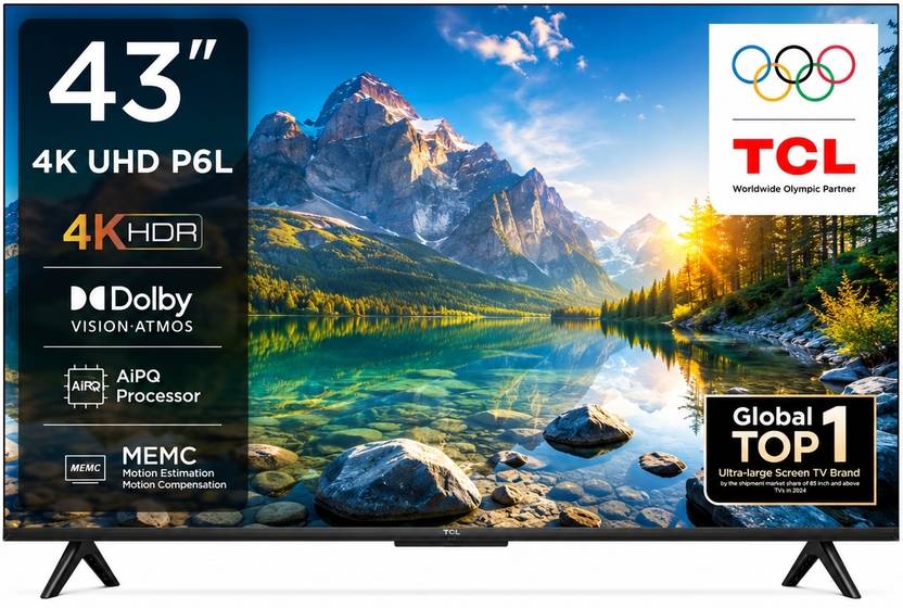 TCL P6L 108 cm (43 inch) Ultra HD (4K) LED Smart Google TV 2026 Edition with MEMC Dolby Vision-Atmos AipQ Processor Game Master HVA Panel & Metallic (43P6L/2026)-1