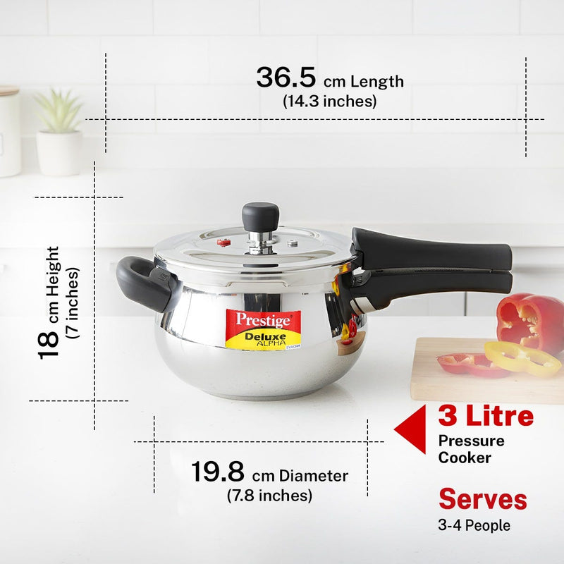 Prestige 3 Litre Stainless Steel Deluxe Alpha Svachh Outer Lid Mini Handi Pressure Cooker, Triply Base, Gas & Induction Compatible + Prestige Omega Deluxe Granite Non-stick Omni Tawa, 25 cm, Black