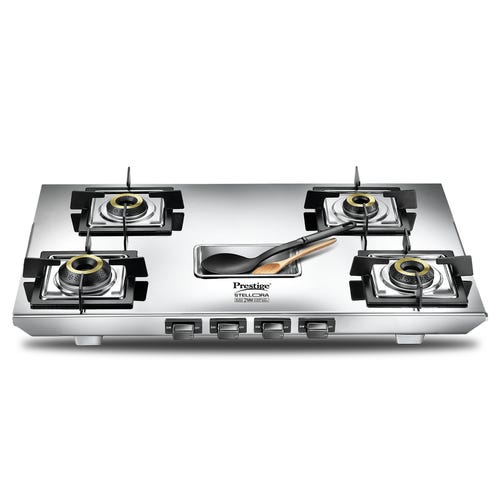 Prestige Stellora Stainless Steel L.P. Gas Stove (With Stainless Steel Body and 4 Unit Brass Burners)