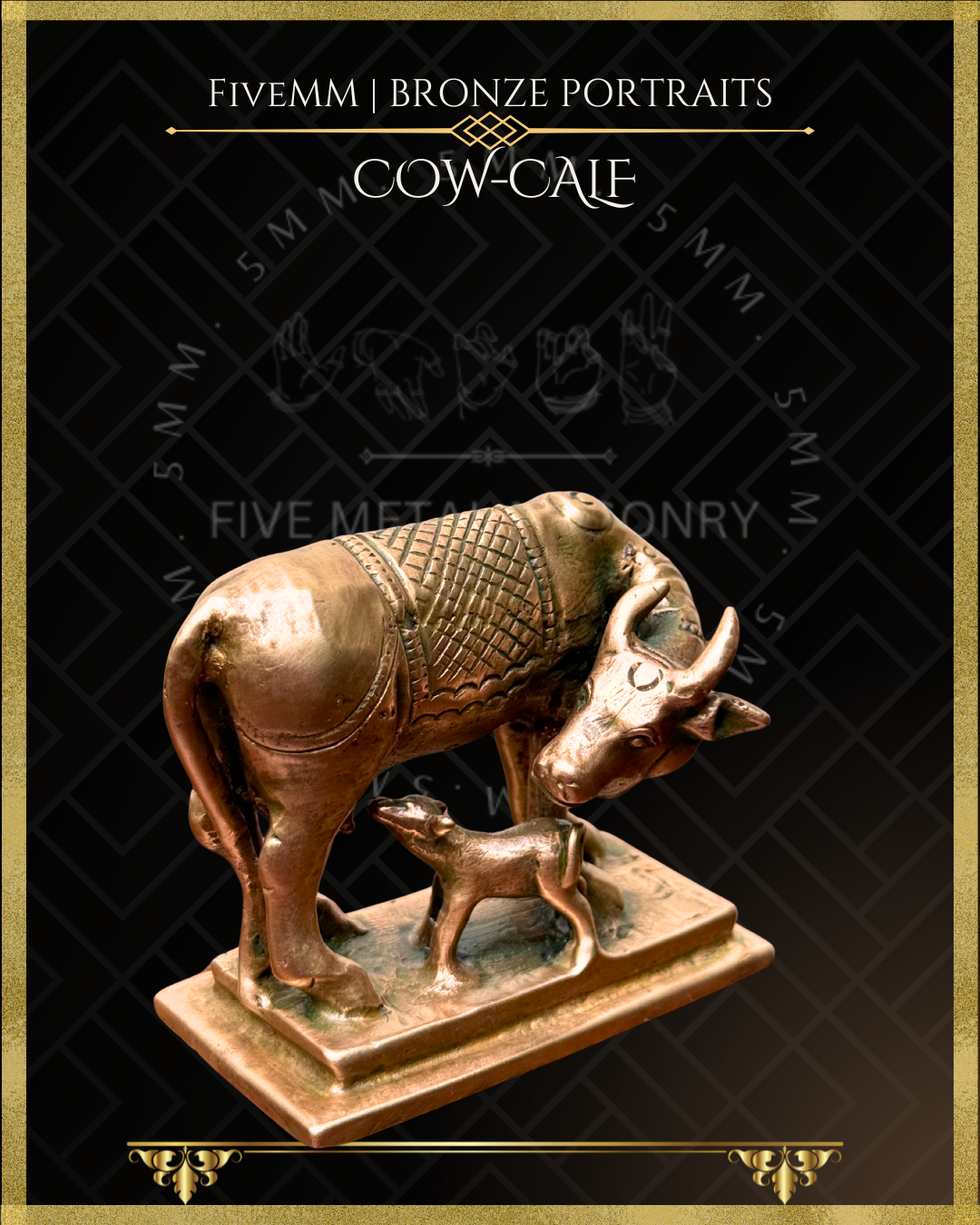 Cow and Calf Panchaloha Bronze Icon - 3"