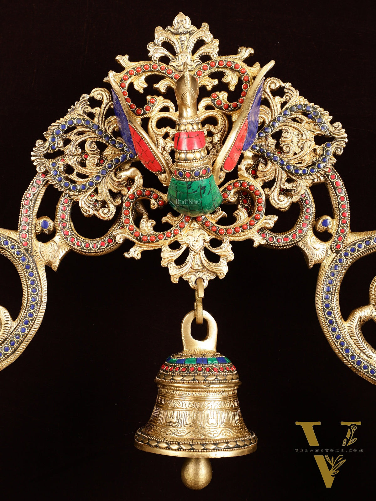 45" Contrasted Majestic Brass Radha Krishna with Peacock Temple Arch