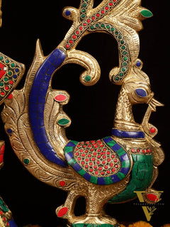 45" Outstanding Brass Radha Krishna with Peacock Temple Arch Meenakari Marvel