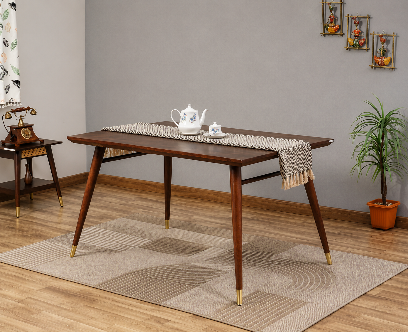 Ashton Solid Wood Rattan Cane Dining Table 4 Seater 