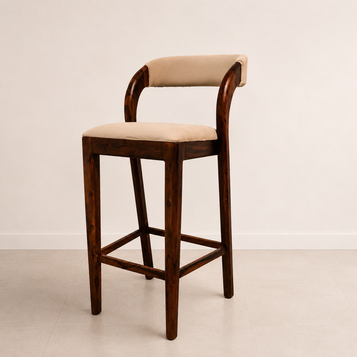 Sierra Solid Sheesham Wood Upholstered Bar Chair with Curved Backrest