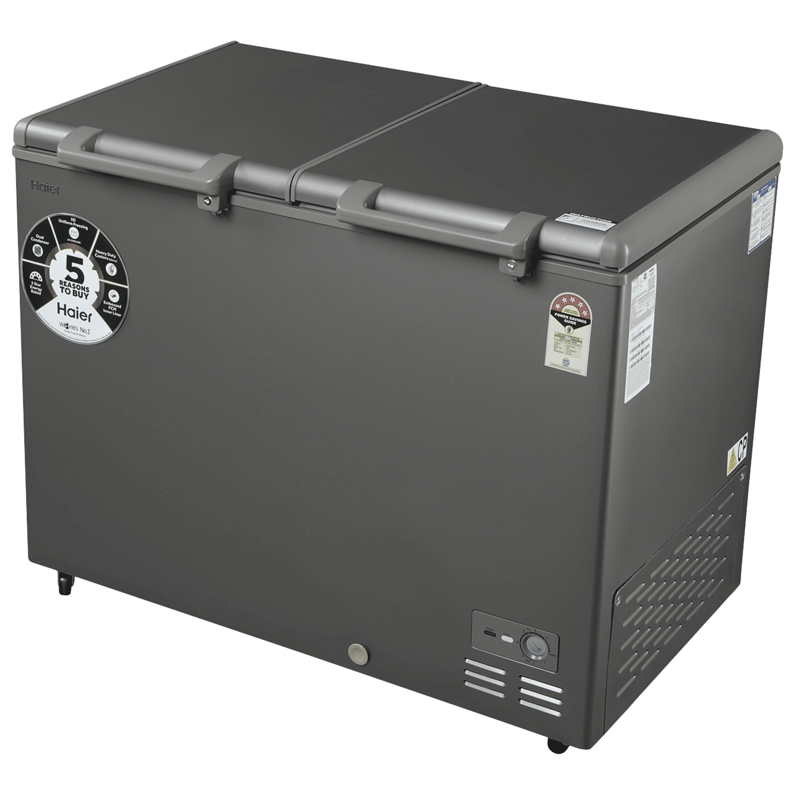 Haier Titanium 345 Litres 5 Star Double Door Deep Freezer with Stabilizer Free Operation (HFC-345DME5, Grey)