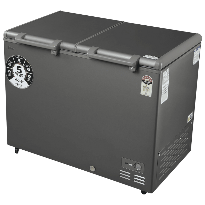 Haier Titanium 345 Litres 5 Star Double Door Deep Freezer with Stabilizer Free Operation (HFC-345DME5, Grey)