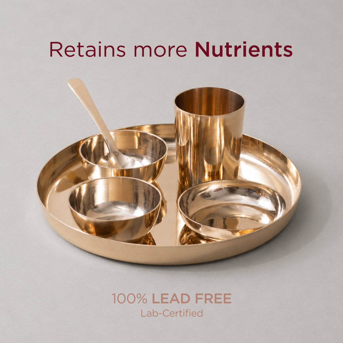 6-Piece Pure & Authentic Kansa Dinner Set • Gloss Finish • Serves 1 • 100% Lead-Free (कांसे का डिनर सेट)