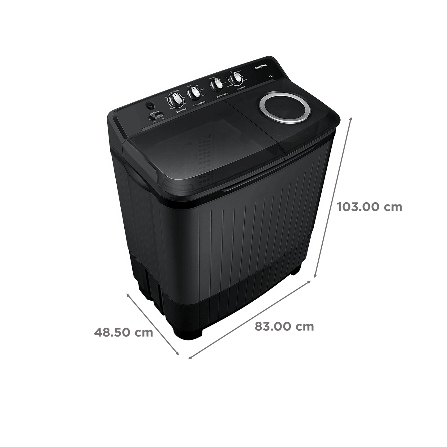 SAMSUNG 8.5 kg 5 Star Semi Automatic Washing Machine with Air Turbo Drying System (WT85B4200GD/TL, Dark Grey)