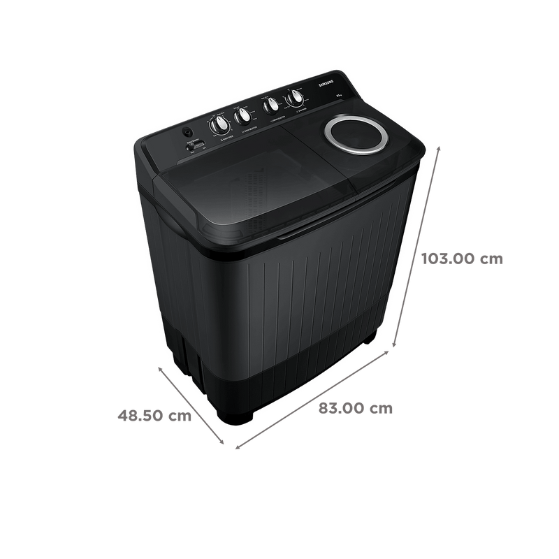 SAMSUNG 8.5 kg 5 Star Semi Automatic Washing Machine with Air Turbo Drying System (WT85B4200GD/TL, Dark Grey)