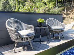 Faux Outdoor Patio Seating Set 2 Chairs and 1 Table Setc(Grey) Braided & Rope