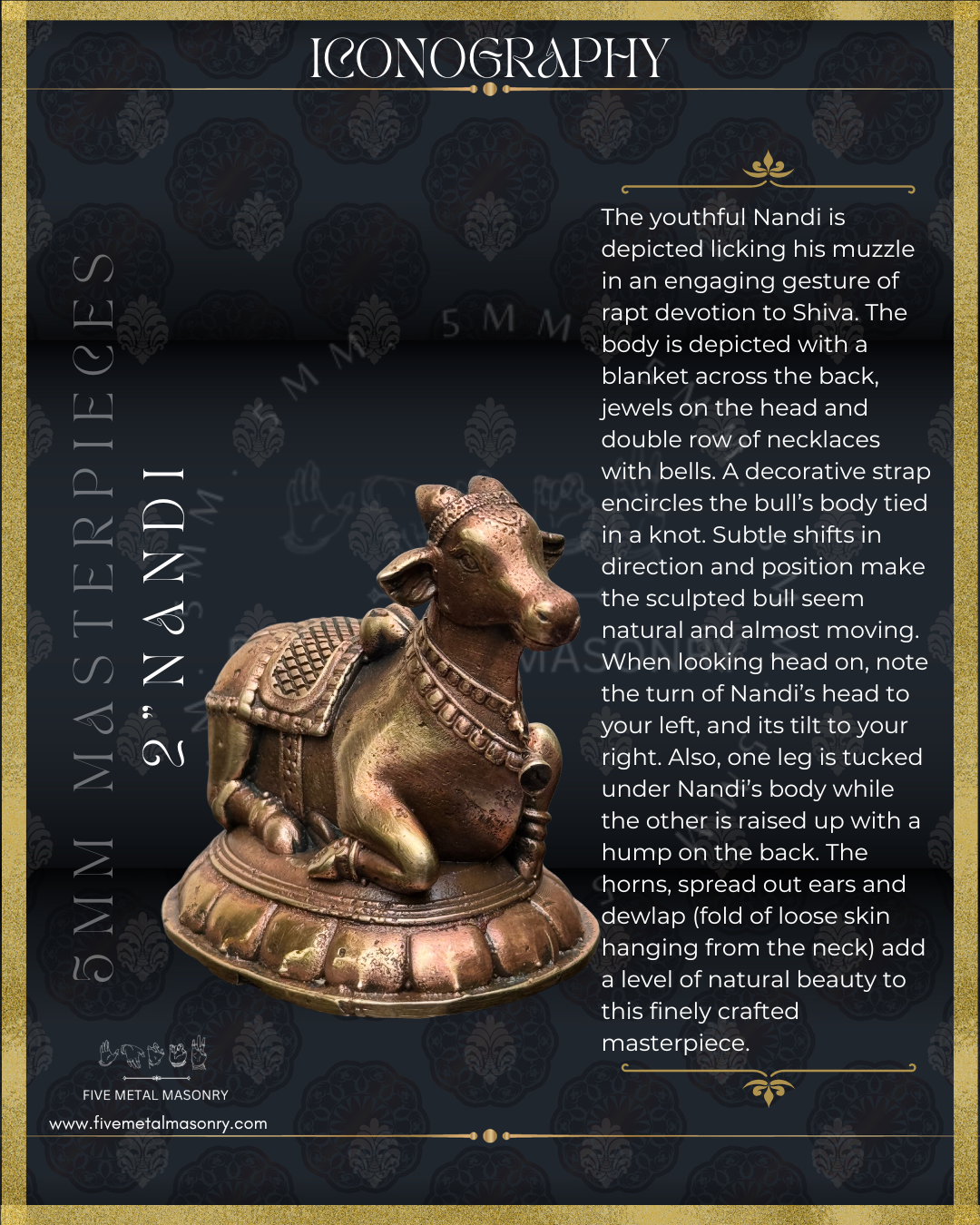 Nandi Panchaloha Bronze Icon - 2"-  Masterpieces Collection